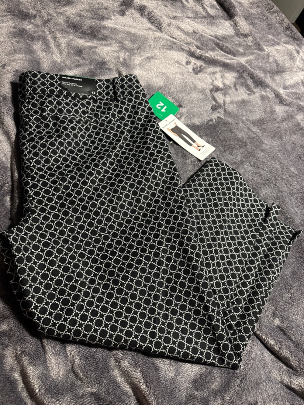 Hilary Radley Black and White Geometric Ponte Pants